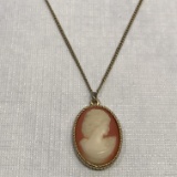 Vintage Sarah Coventry Cameo Pendant on 18” Gold Chain