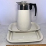 White Corning Ware Microwave Browner Grills & Tall White Percolator