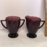 Pair of Vintage Amethyst Cream & Sugar Set