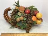 Vintage Ceramic Cornucopia with Faux Fruit