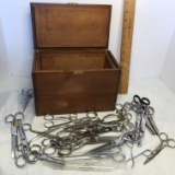 Wooden Box Full of Misc Scissors