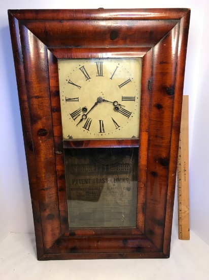 Antique Chauncey Jerome, NEW HAVEN CT Beautiful Wooden Wall Clock with Key