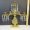 Brass Candelabra with Suspended Crystals on Stone Base - 3 Holders