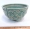 Bowl Green over White Glaze with Ivy Pattern