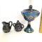 Vintage Carnival Glass Pedestal Candy Dish, Creamer & Sugar