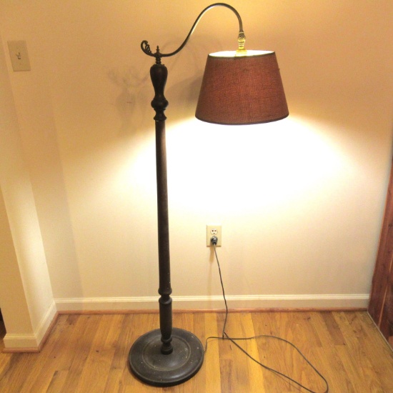 Vintage Wooden Floor Lamp with Adjustable Arm for Positioning Shade