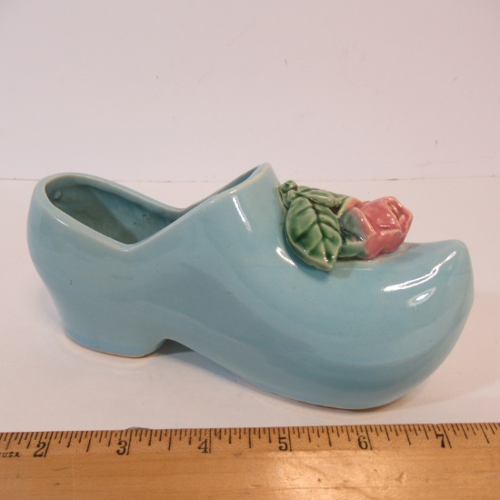 McCoy Turquoise "Dutch" Shoe Planter - Applied Rose on Toe