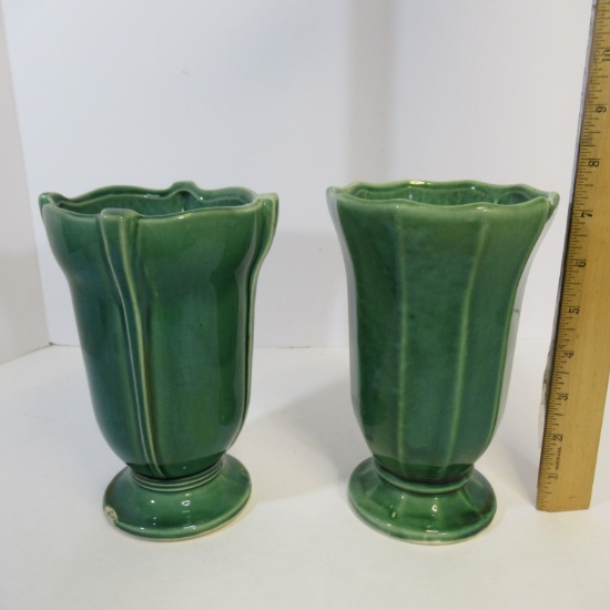 McCoy ( 2 pieces) Green Flare Top Vases; same color, similar design