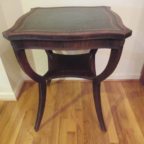 Mahogany Accent Table with Embossed Leather Top
