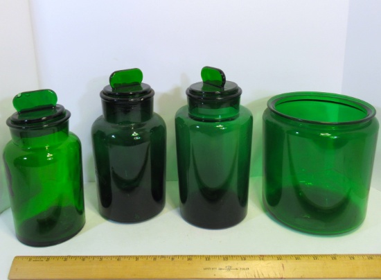 Vintage Green Glass Apothecary-Style Glass Canister Set