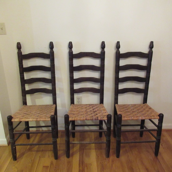 Set of 3 Vintage Ladder Back Wooden Chairs