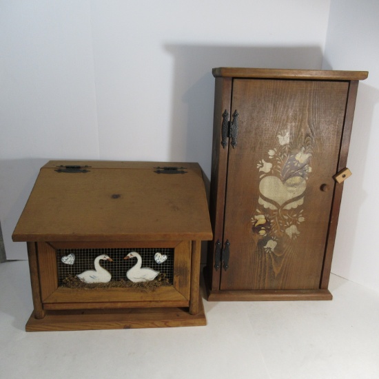 Folk Art (2 Pieces) Onion/Potato Box & Small Cabinet
