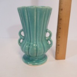 McCoy Aqua Handled Vase with Fluted Sides