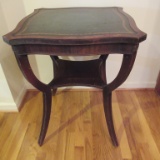 Mahogany Accent Table with Embossed Leather Top