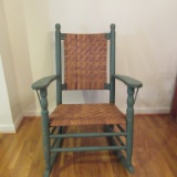 Porch Rocker - Green With Woven Cane Seat & Back