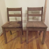 Pair of Old Children's Wooden School Chairs