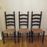 Set of 3 Vintage Ladder Back Wooden Chairs