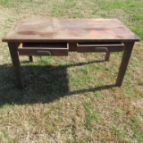 Vintage Large Wooden 2 Drawer School Table