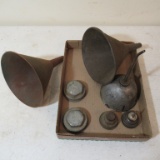 Oil Cans, Can Caps & Funnels - see photo