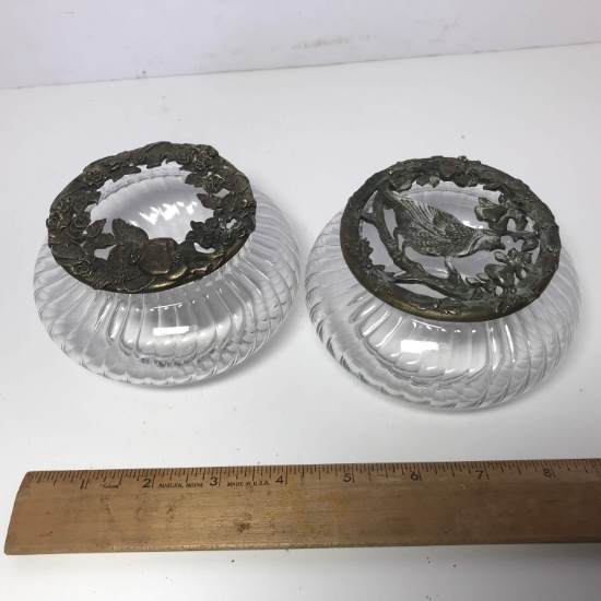 Pair of Pewter Topped & Glass Potpourri Dishes