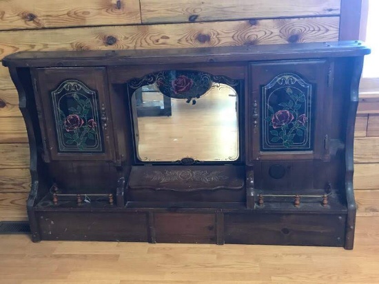 Vintage Wooden Headboard Shelf with Cabinets