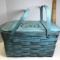 Vintage Hand Painted Turquoise Picnic Basket from Basketville Putney Vermont