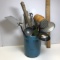 Great Lot of Kitchen Utensils in Turquoise Jar