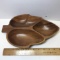 Vintage Wooden 3 Compartment Divided Leaf Shaped Dish