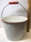 Vintage White Enamel Bucket with Red Edge & Handle