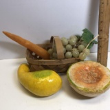 Faux Fruit in Basket - 2 Are Paper Mache & 2 Are Plastic