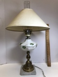 Vintage Milk Glass Hand Painted Lamp with Brass Finish