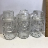 Adorable Set of 3 Snowmen & Santa Claus Glass Apothecary Style Jars