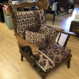 Vintage Wooden Arm Chair with Cushions