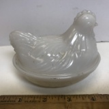 Vintage Milk Glass Small Hen on a Nest