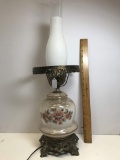 Vintage Lamp with Brass Finish Base & Floral Iridescent Center