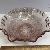 Pretty Pink Bowl with Embossed Windmill Design & Ruffled Edge