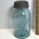 Vintage Blue Glass Ball Perfect Mason Jar with Zinc Lid