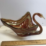 Art Glass Swan Dish