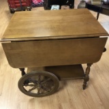 Vintage Maple Rolling Tea Cart with Drop Leafs, Drawer & Tray