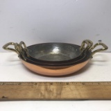 Set of 3 Vintage Heavy Double Handled Pans with Copper & Brass Finish
