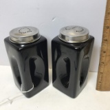 Pair of Large Black Ceramic Salt & Pepper Shakers