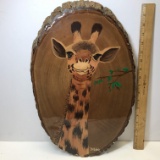 Adorable Hand Painted Giraffe on Tree Slice