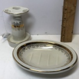 Pair of Porcelain Bathroom Accessories with Gilt Accent by Andre’ Richard - Made in Japan