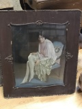 Antique Risqué Victorian Print in Original Ornate Wooden Frame