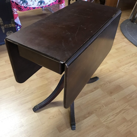 Vintage Duncan Phyfe Style Drop Leaf Table with Brass Claw Feet