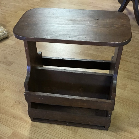 Vintage Wooden Side Table with Magazine Rack Base