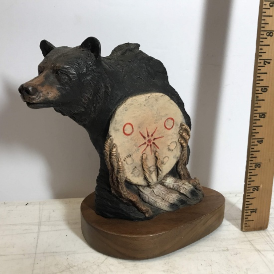 Limited Ed. 800/1500 “He Who Is Feared” Neil J. Rose Native American Bear Figurine on Wood Base