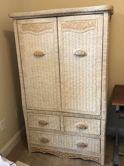 Pretty Wicker Over Wood Hand Made Pier One Wardrobe/Entertainment Cabinet with 3 Drawers