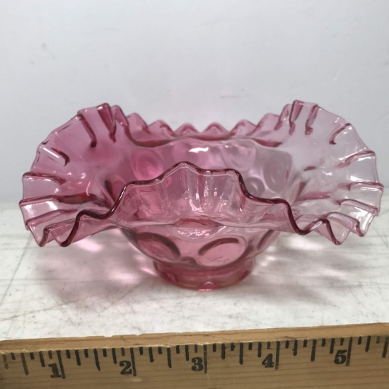 Vintage Pink Art Glass Bowl with Ruffled Edge