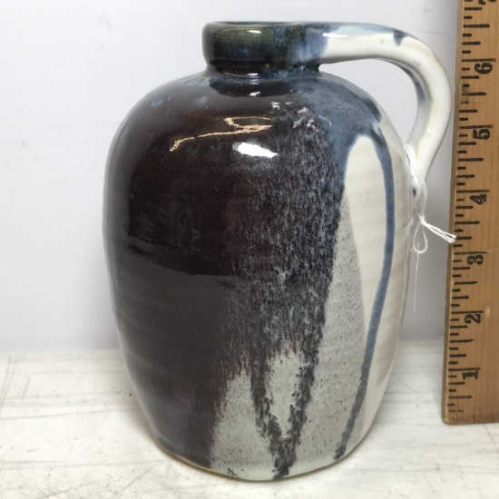 Awesome Signed “Brown” Pottery Jug with Blue, Purple & Gray Drip